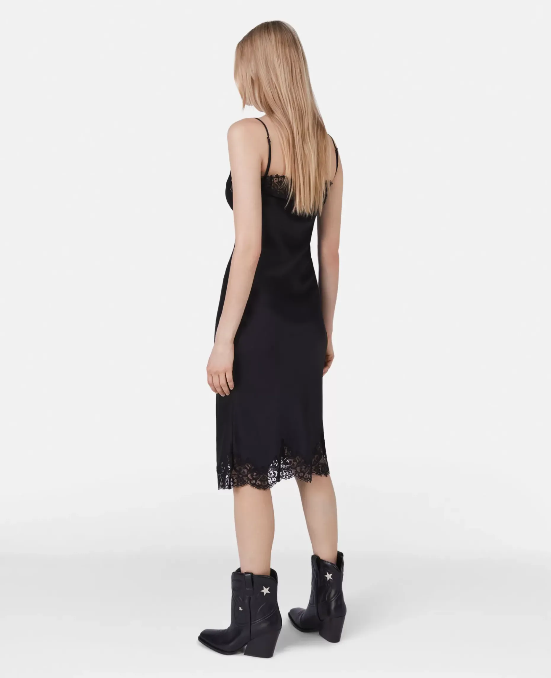 Guipere Lace Trim Double Satin Cocktail Dress