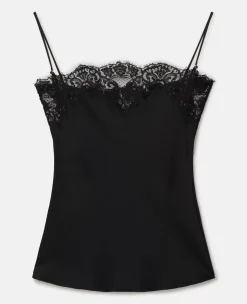 Guipere Lace Trim Satin Cami Top