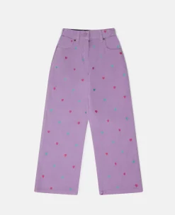 Heart Embroidery Wide Leg Jeans