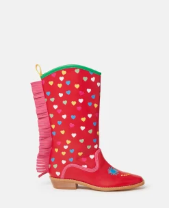 Heart Print Fringed Cowboy Boots