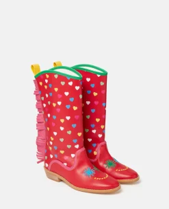 Heart Print Fringed Cowboy Boots