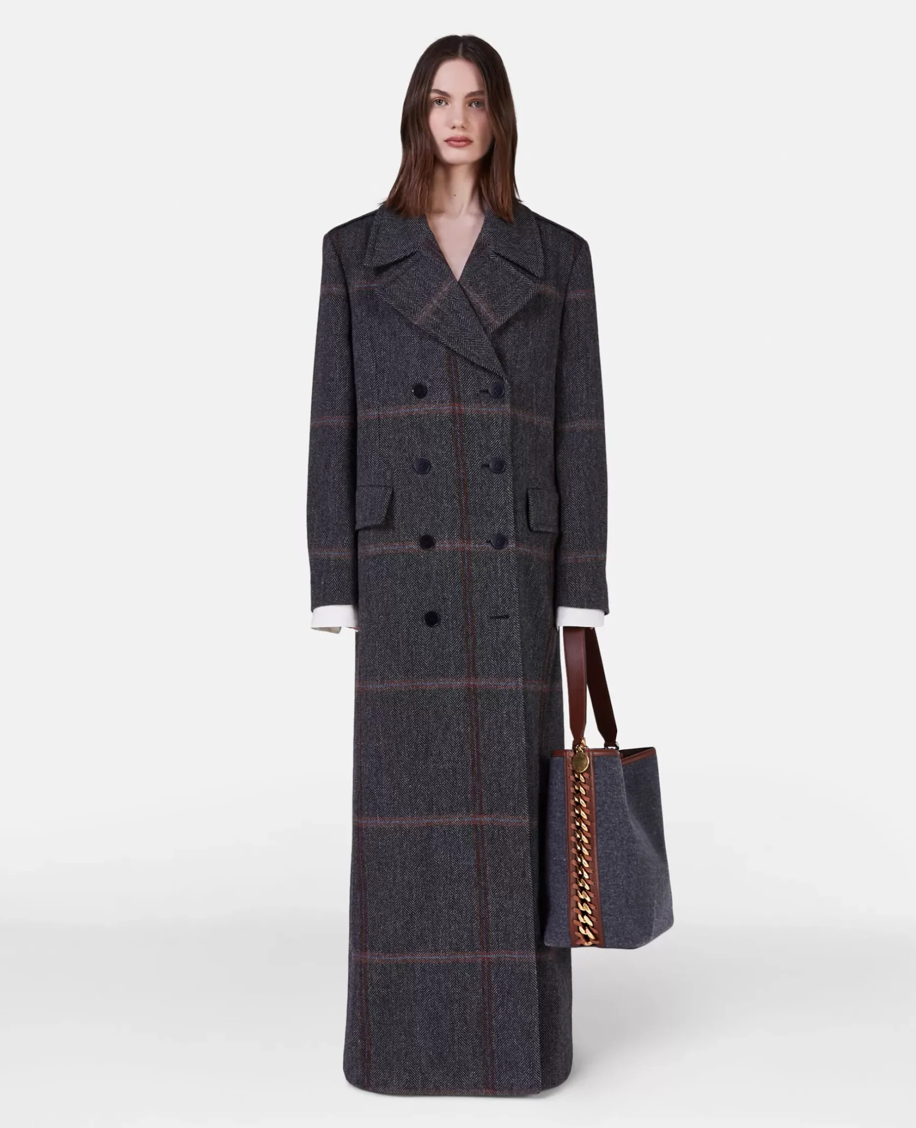 Herringbone Weave Maxi Overcoat