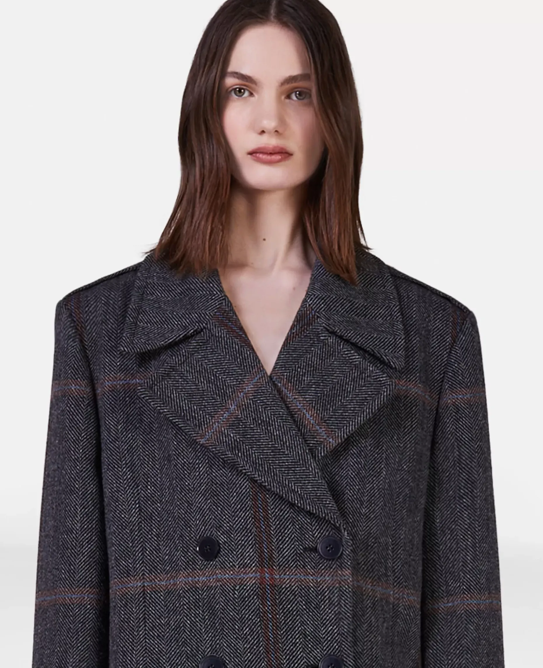Herringbone Weave Maxi Overcoat