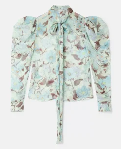 Lady Garden Print Silk Chiffon Pussybow Shirt
