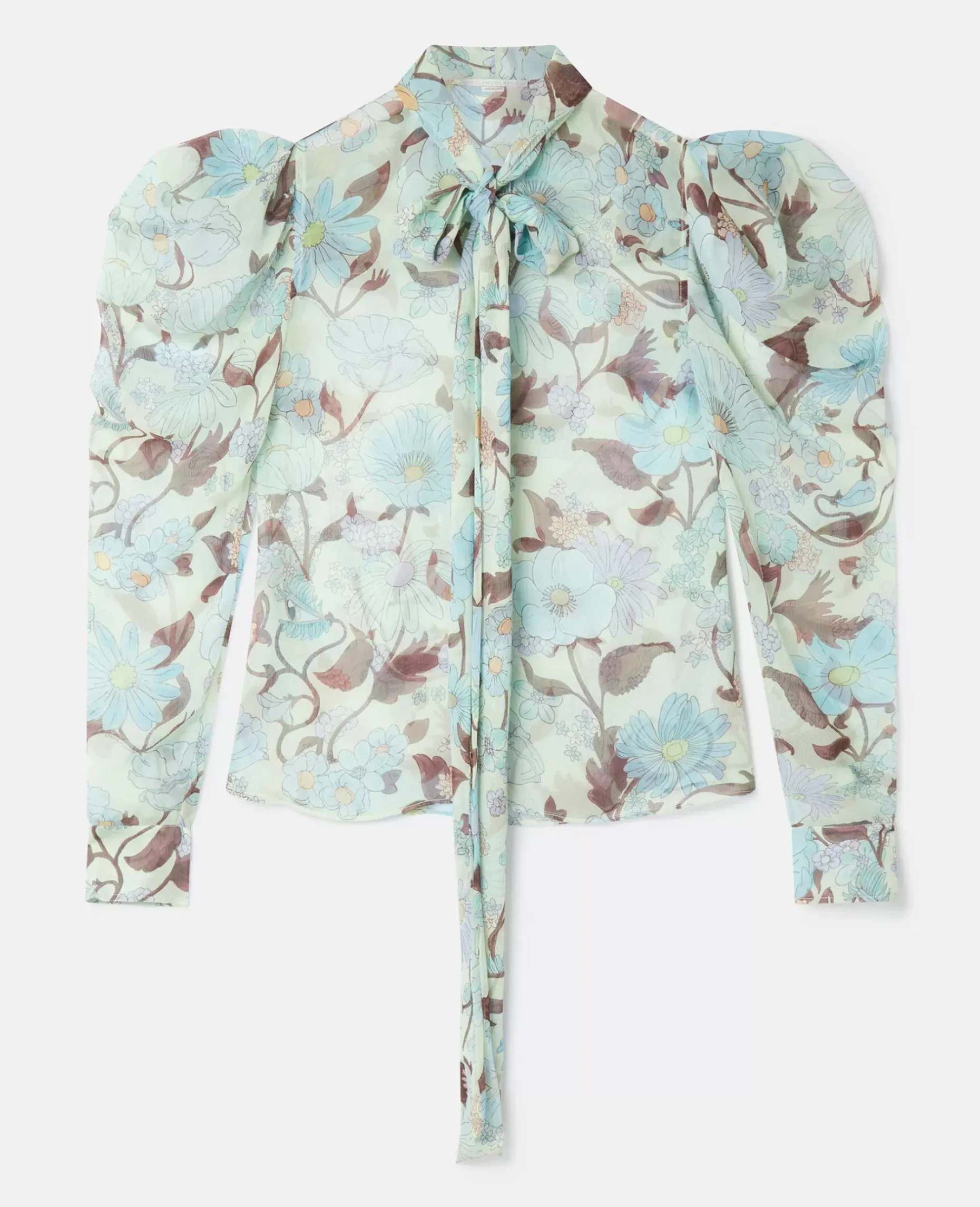 Lady Garden Print Silk Chiffon Pussybow Shirt