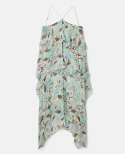 Lady Garden Print Silk Chiffon Halterneck Dress