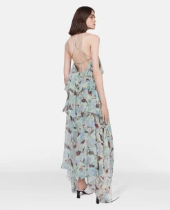 Lady Garden Print Silk Chiffon Halterneck Dress