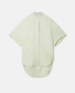 Linen-Cotton Oversized Collarless Shirt