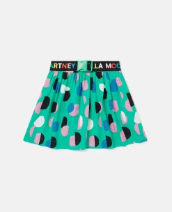 Logo Tape Dot Print Skater Skirt