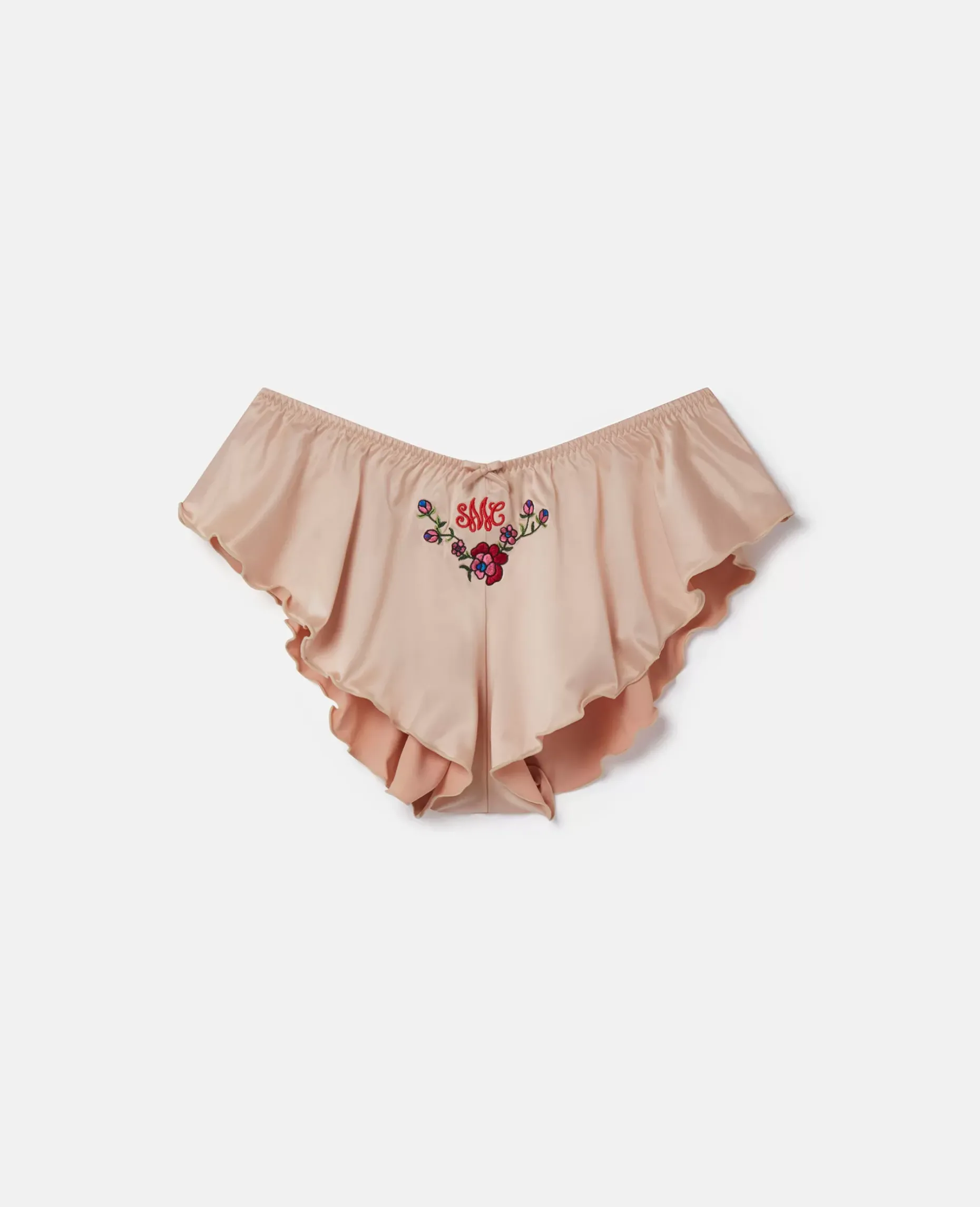 Love You' Embroidery Satin Flounce Sleep Shorts