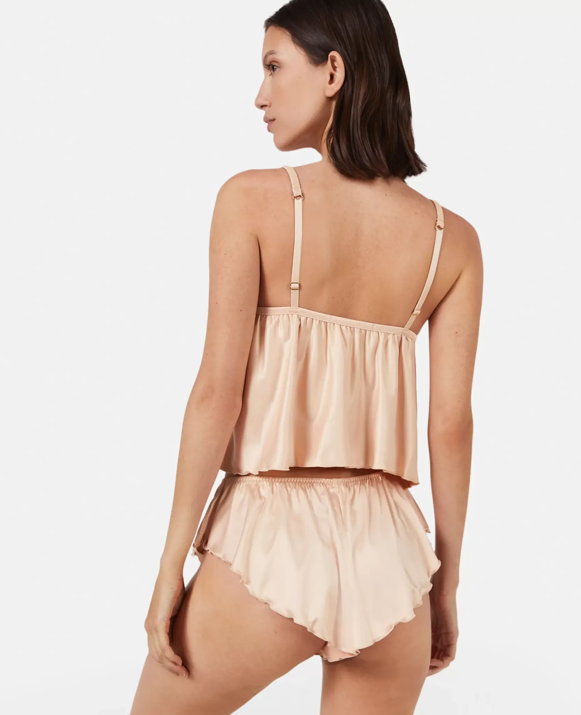 Love You' Embroidery Satin Flounce Sleep Shorts