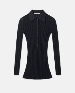 Lurex Rib Knit Polo Top