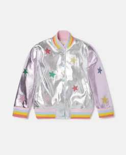 Metallic Star Applique Bomber Jacket