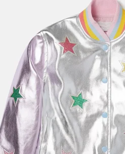 Metallic Star Applique Bomber Jacket