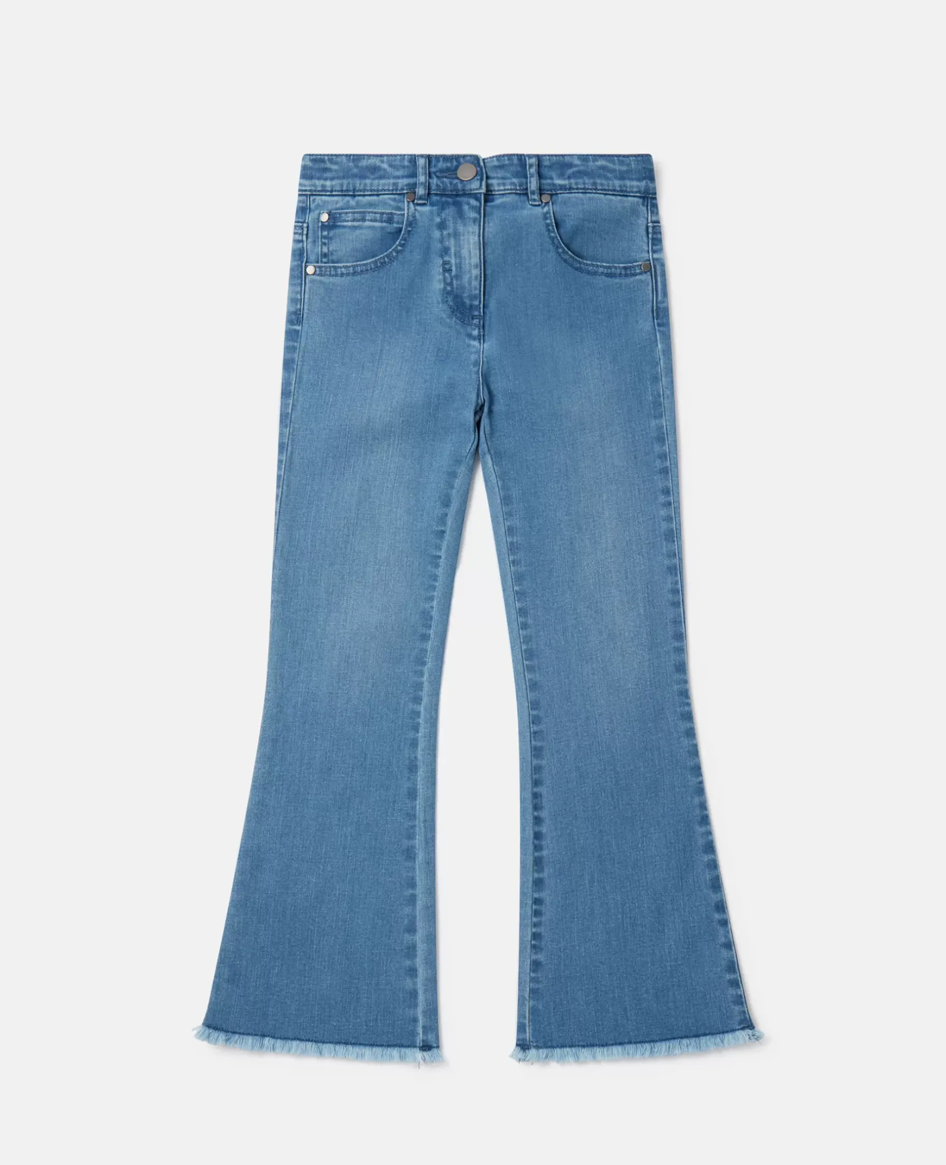 Mid Wash Frayed Hem Flared Jeans
