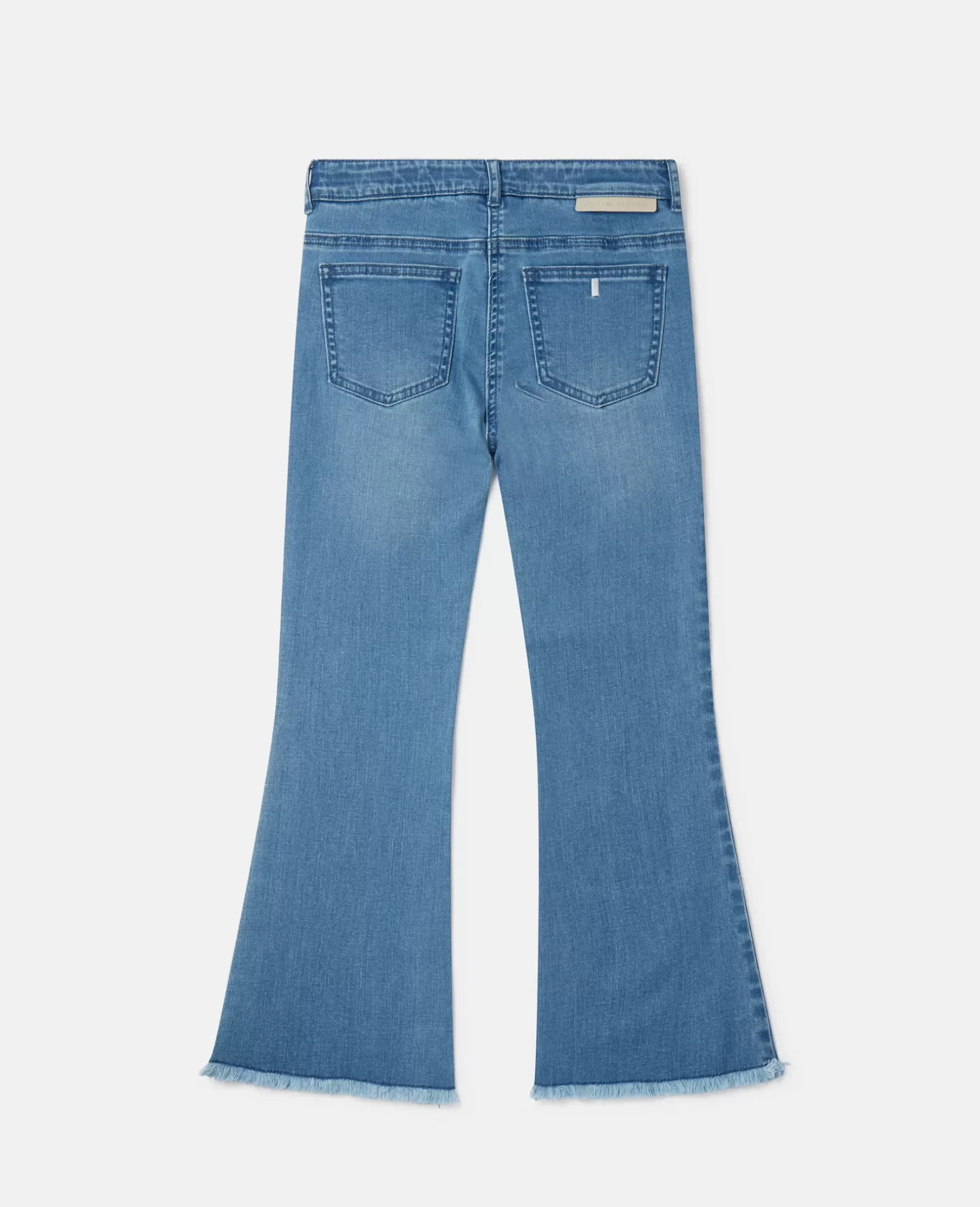 Mid Wash Frayed Hem Flared Jeans
