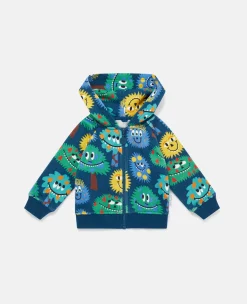 Monster Print Zip Hoodie