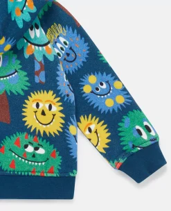 Monster Print Zip Hoodie