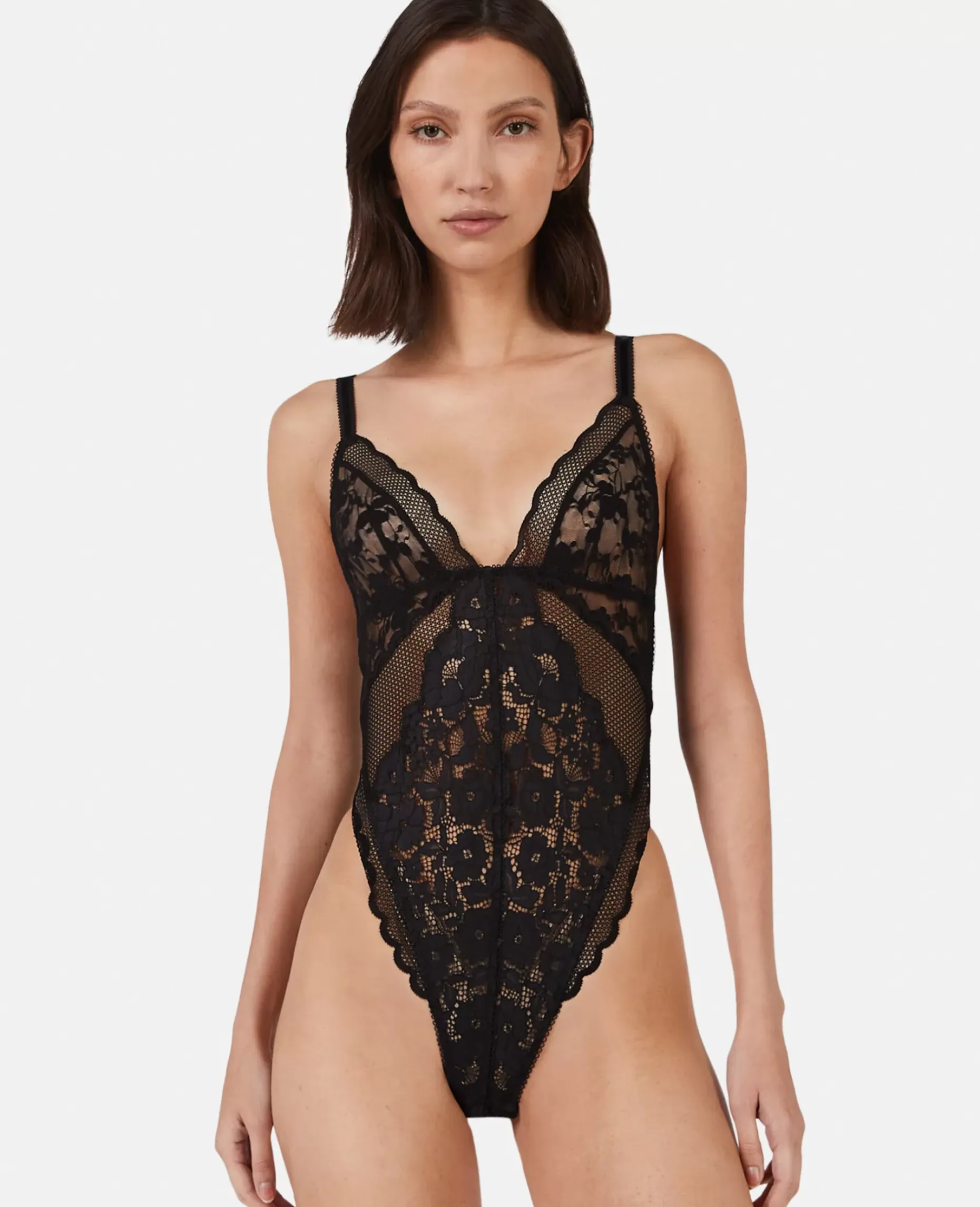 Patchwork Lace High Leg Bodysuit