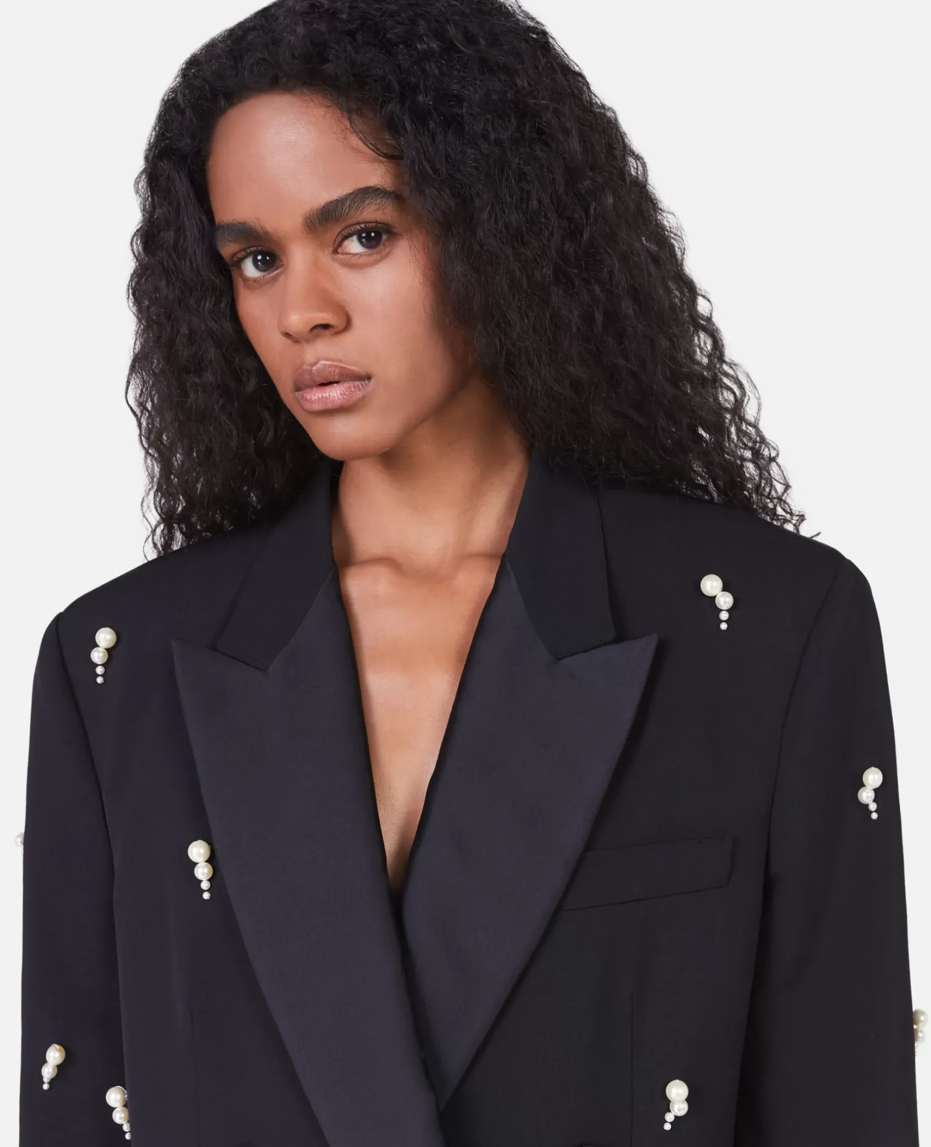 Pearl Embroidery Oversized Double-Breasted Blazer