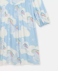 Rainbow Unicorn Cloud Print Skater Dress