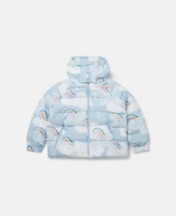 Rainbow Unicorn Cloud Print Puffer Coat