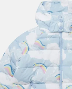 Rainbow Unicorn Cloud Print Puffer Coat