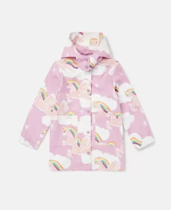 Rainbow Unicorn Cloud Print Hooded Raincoat