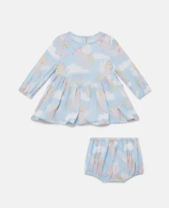 Rainbow Unicorn Print Dress And Bloomers Set