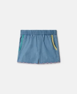 Scalloped Edge Chambray Shorts