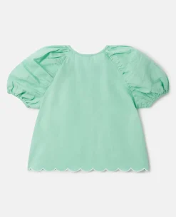 Scalloped Edge Puff Sleeve Shirt