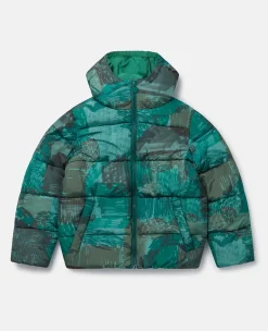 Scribble Print Hooded Puffer Coat