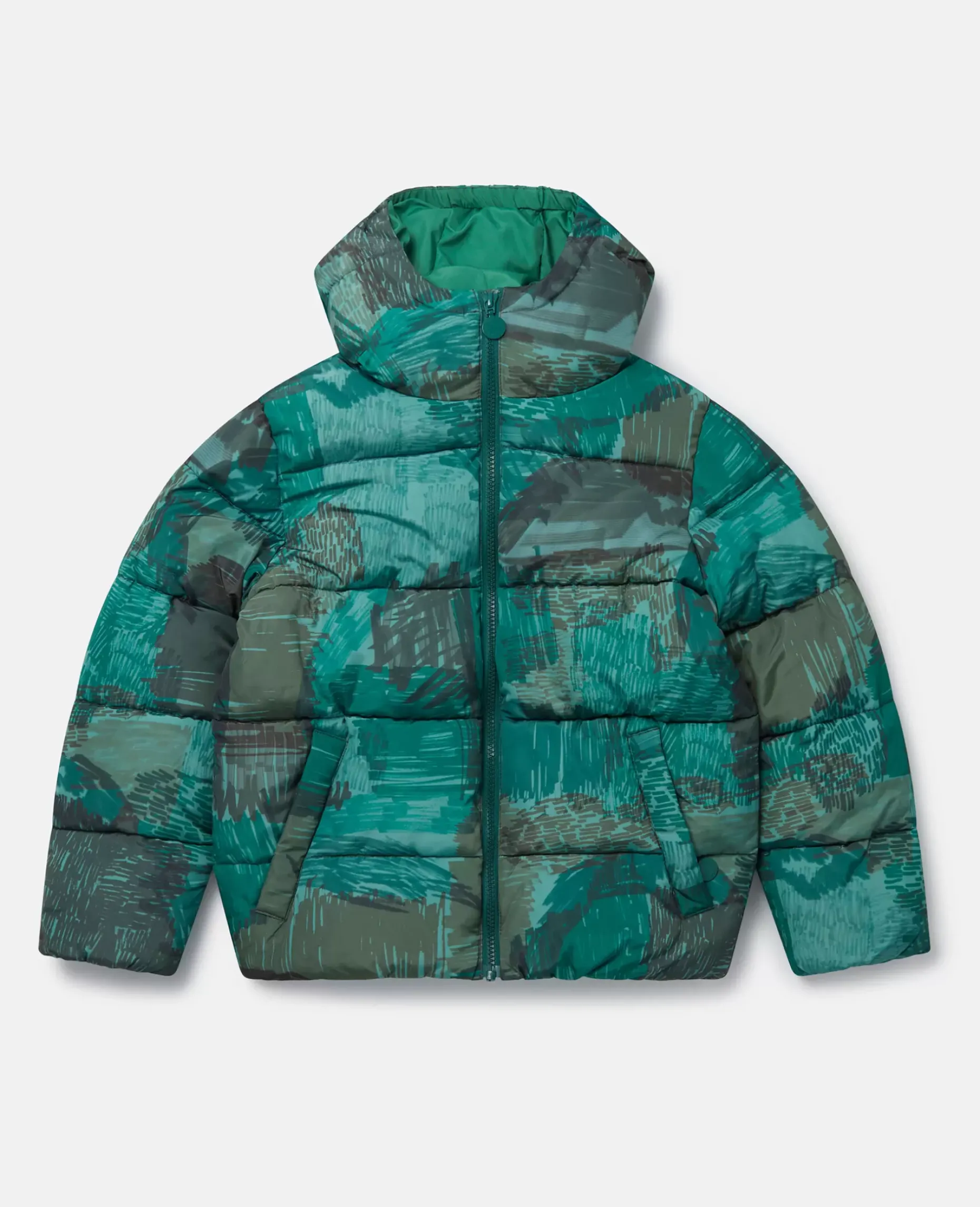 Scribble Print Hooded Puffer Coat