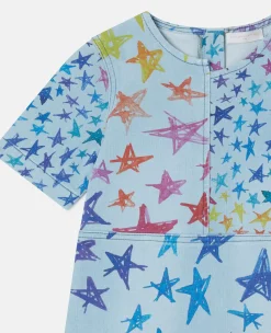 Scribbled Star Print Denim Dress