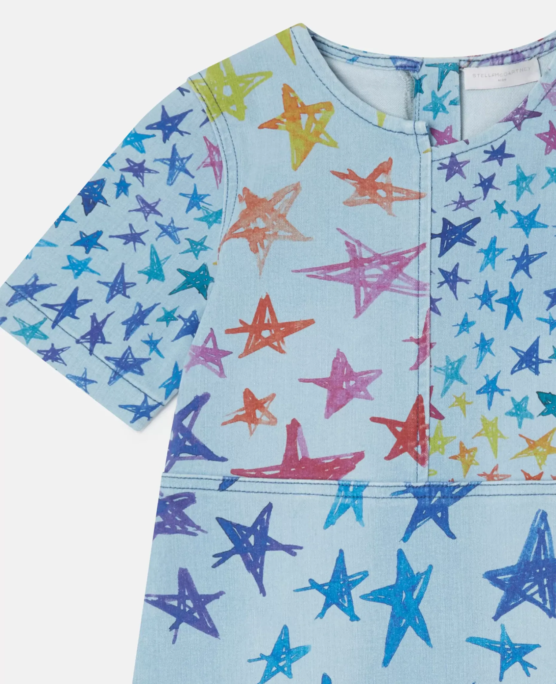 Scribbled Star Print Denim Dress