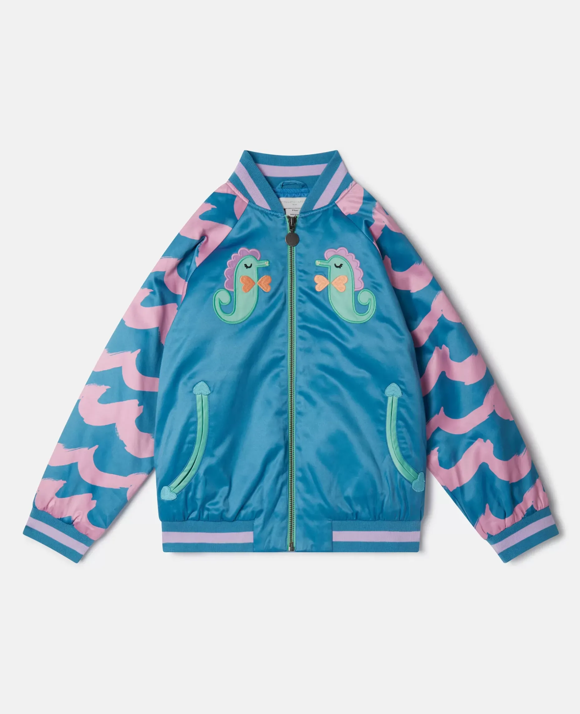 Seahorse Embroidery Satin Bomber Jacket