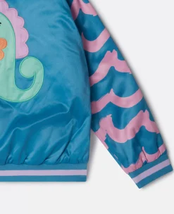 Seahorse Embroidery Satin Bomber Jacket