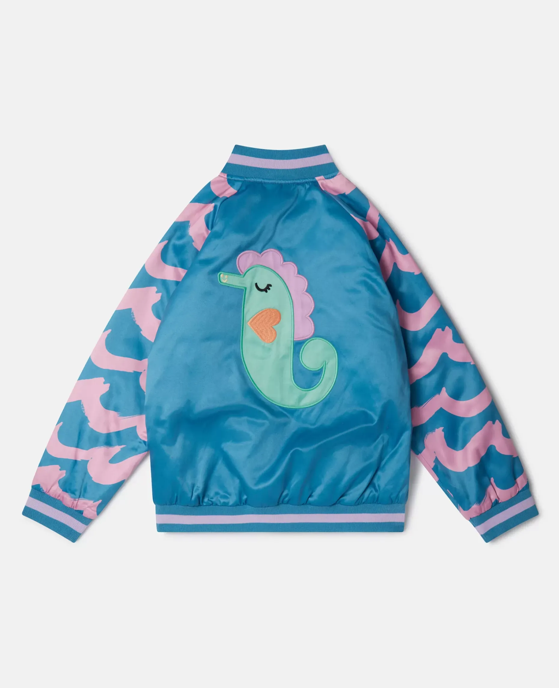 Seahorse Embroidery Satin Bomber Jacket