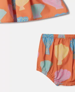 Seashell Print Sleeveless Dress And Bloomers Set