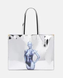 Sexy Robot Graphic Mirrored Chrome-Effect Tote Bag