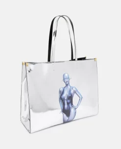 Sexy Robot Graphic Mirrored Chrome-Effect Tote Bag
