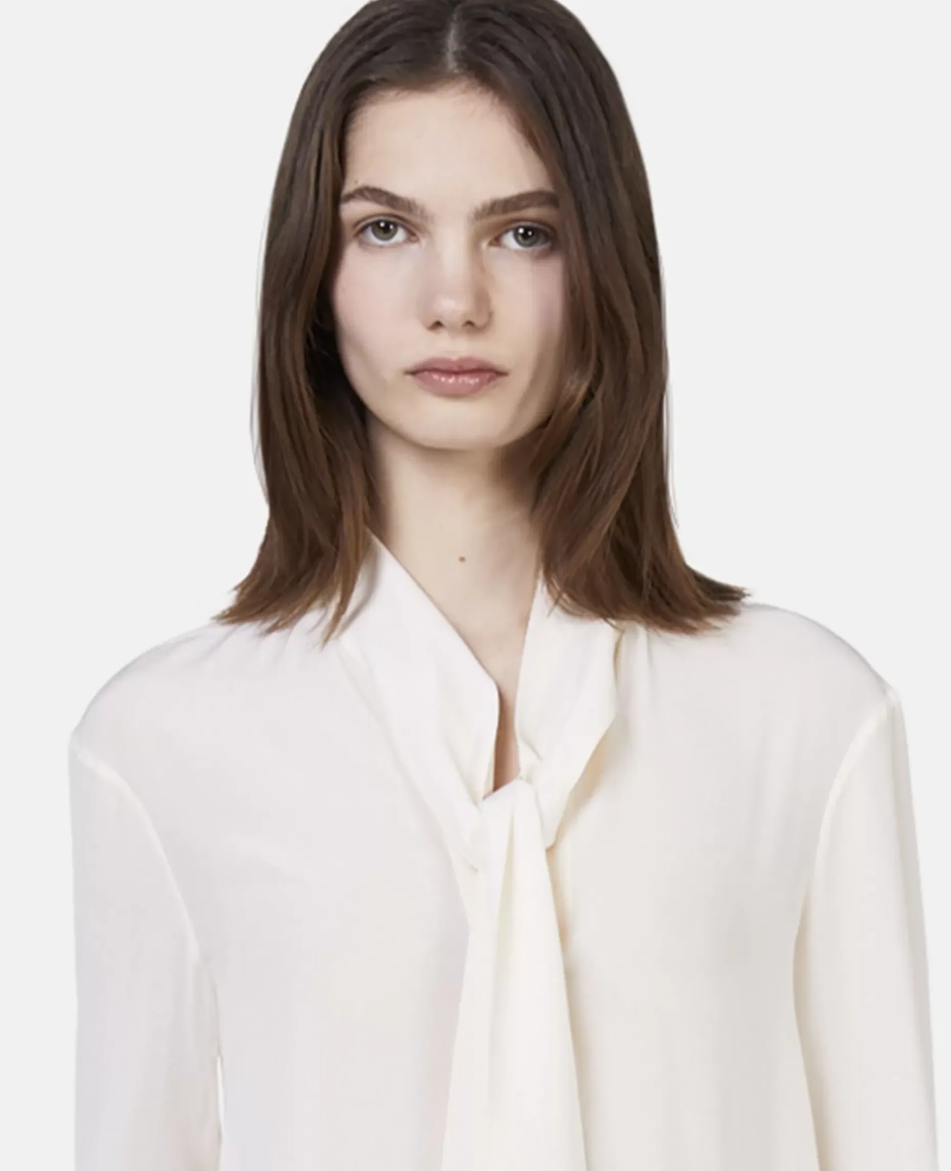 Silk Crepe De Chine Pussybow Shirt