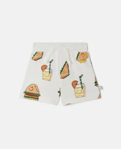 Silly Sandwich Print Drawstring Shorts