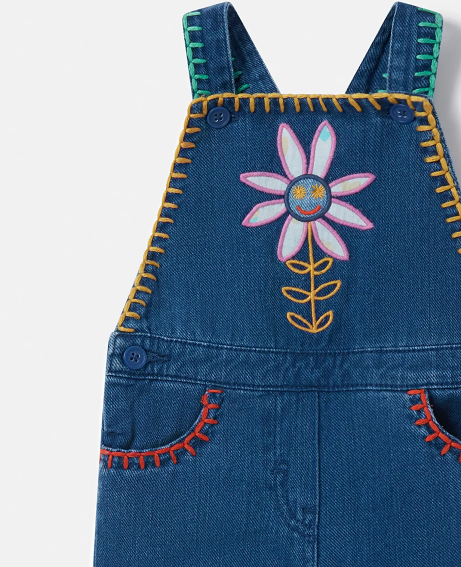 Smiling Flower Denim Dungarees