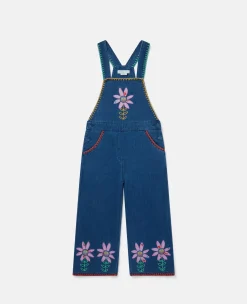 Smiling Flower Embroidery Dungarees