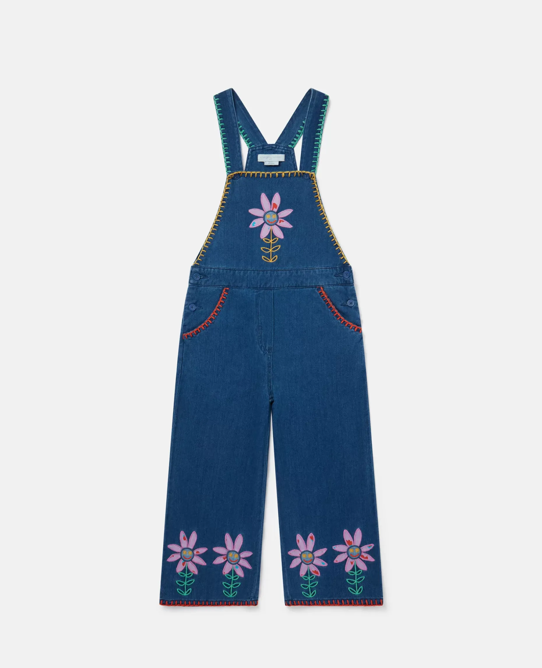 Smiling Flower Embroidery Dungarees