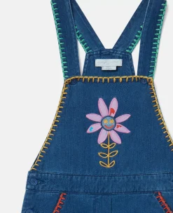 Smiling Flower Embroidery Dungarees