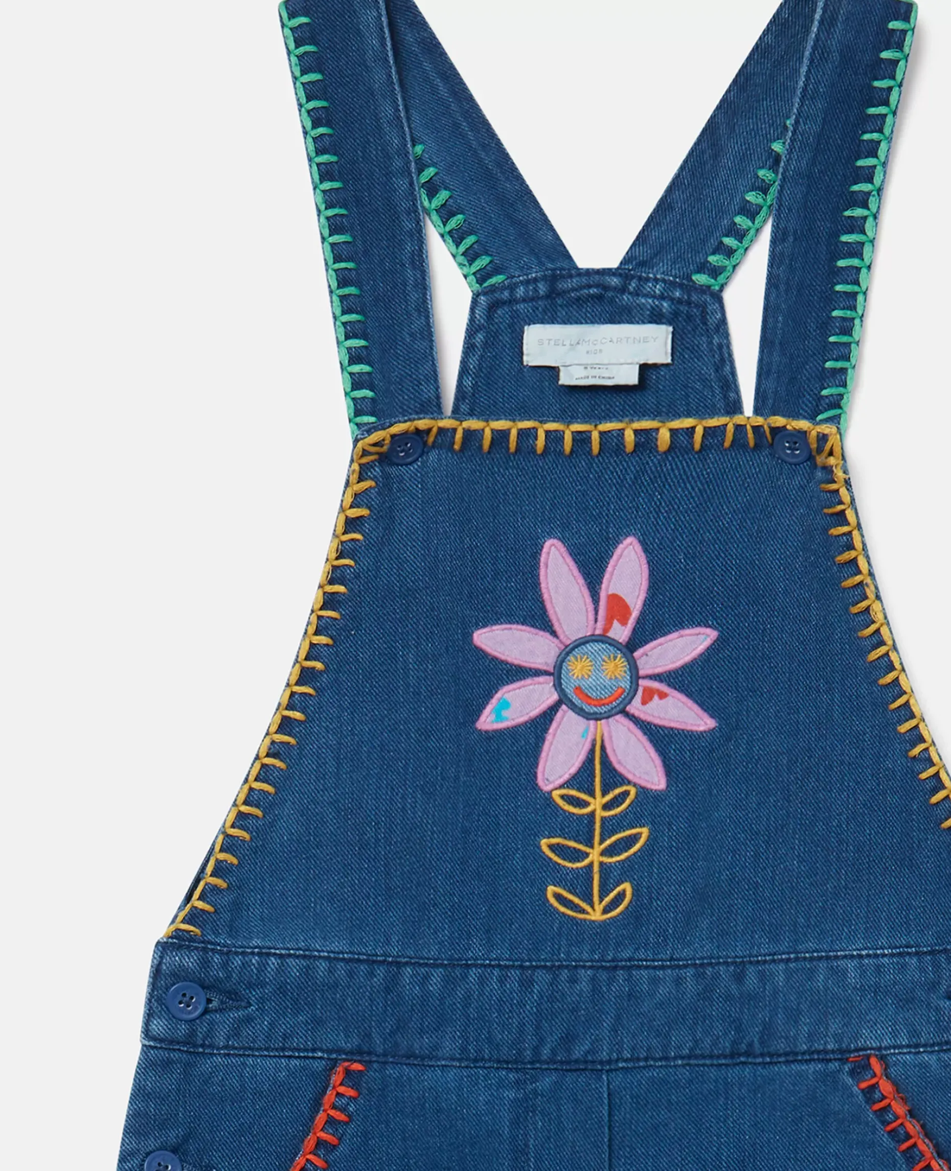Smiling Flower Embroidery Dungarees