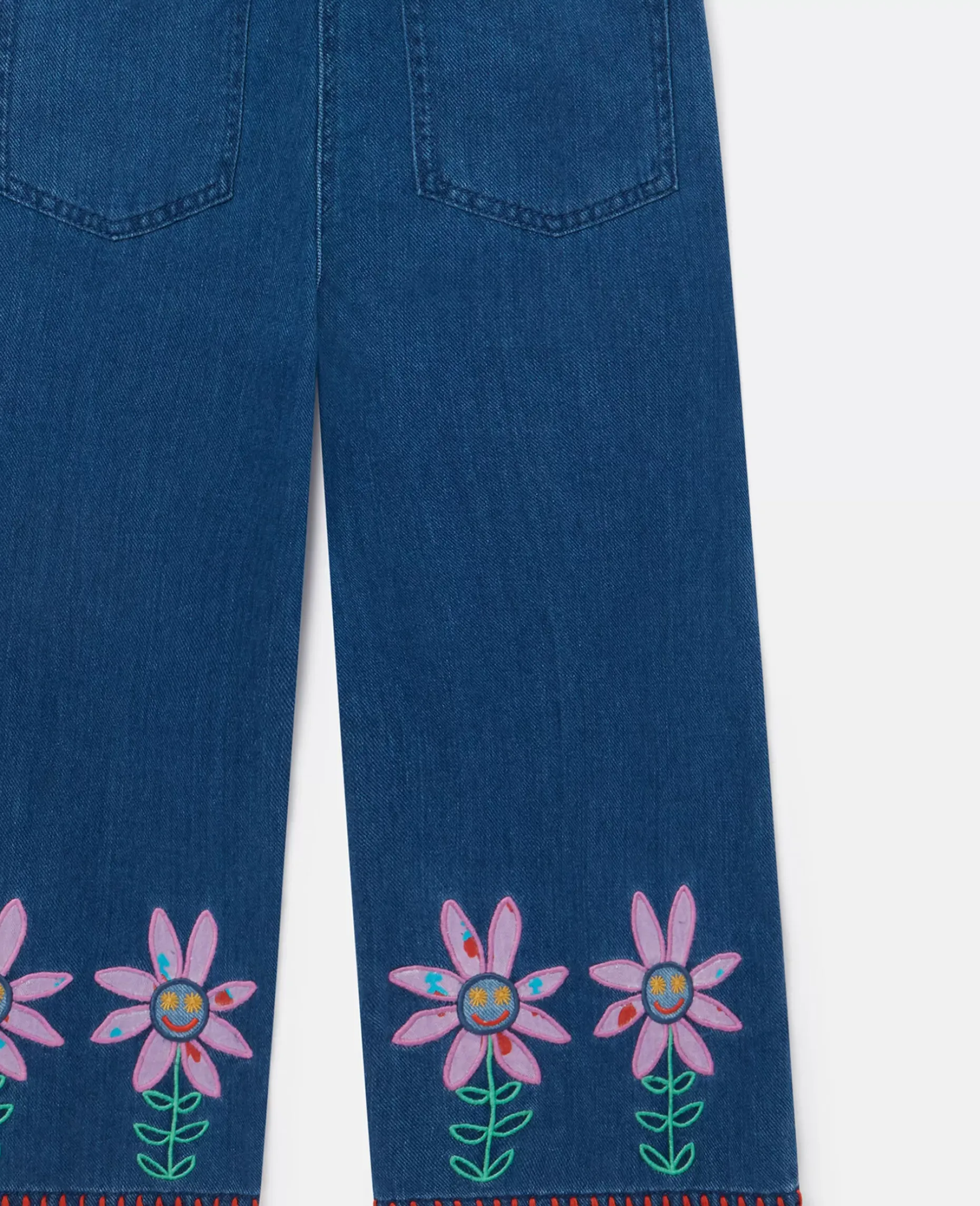 Smiling Flower Embroidery Dungarees