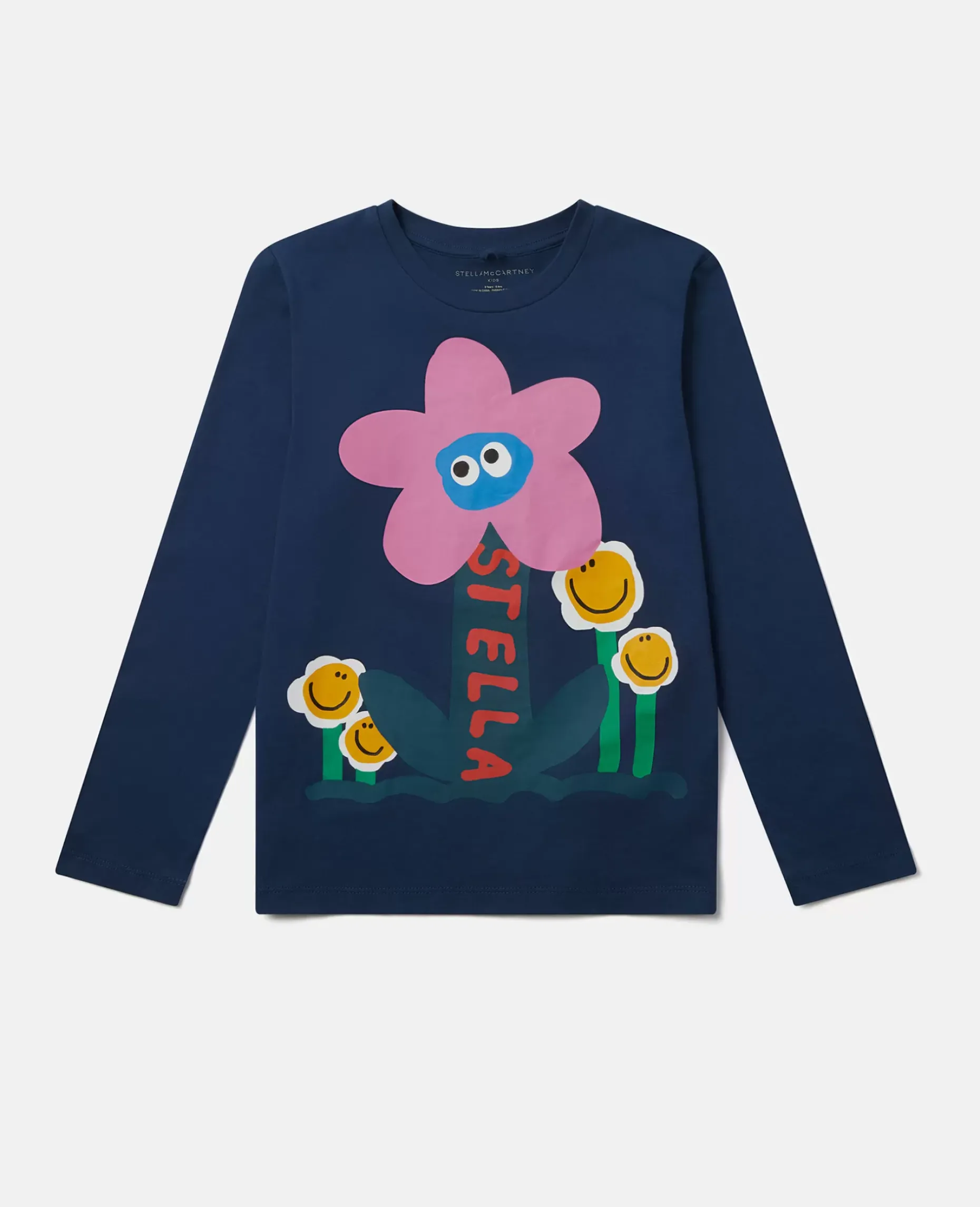 Smiling Flower Motif Long Sleeve T-Shirt